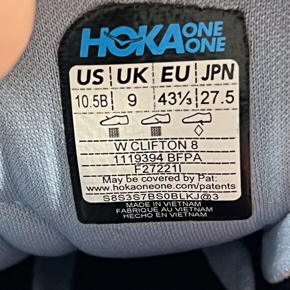 Hoka One One Clifton 8 Womens Size 10.5 Blue Athletic Running Shoes Sneakers - Picture 10 of 10